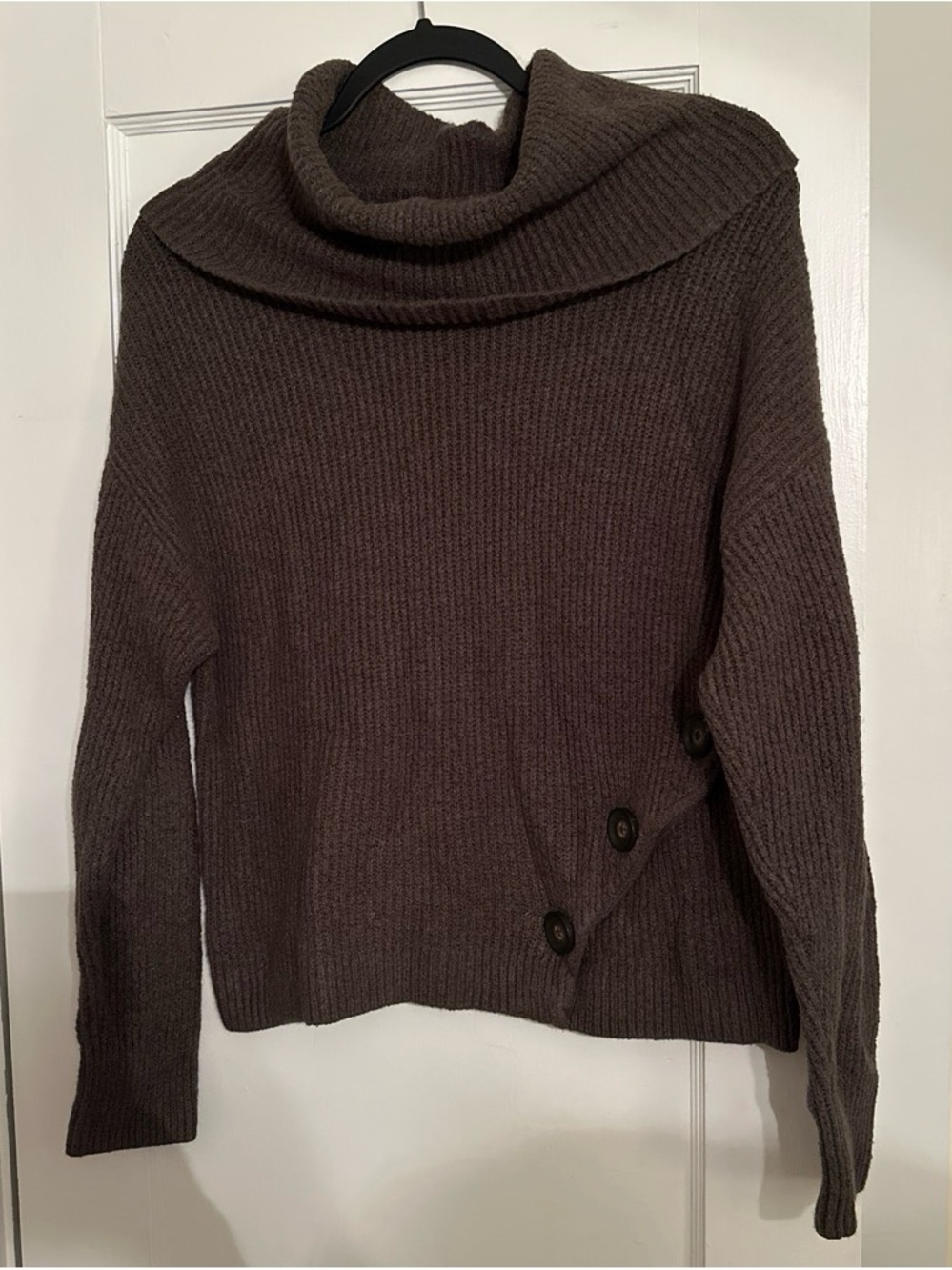 Jessica Simpson Chocolate Brown Cowl Neck Sweater with Button Detail